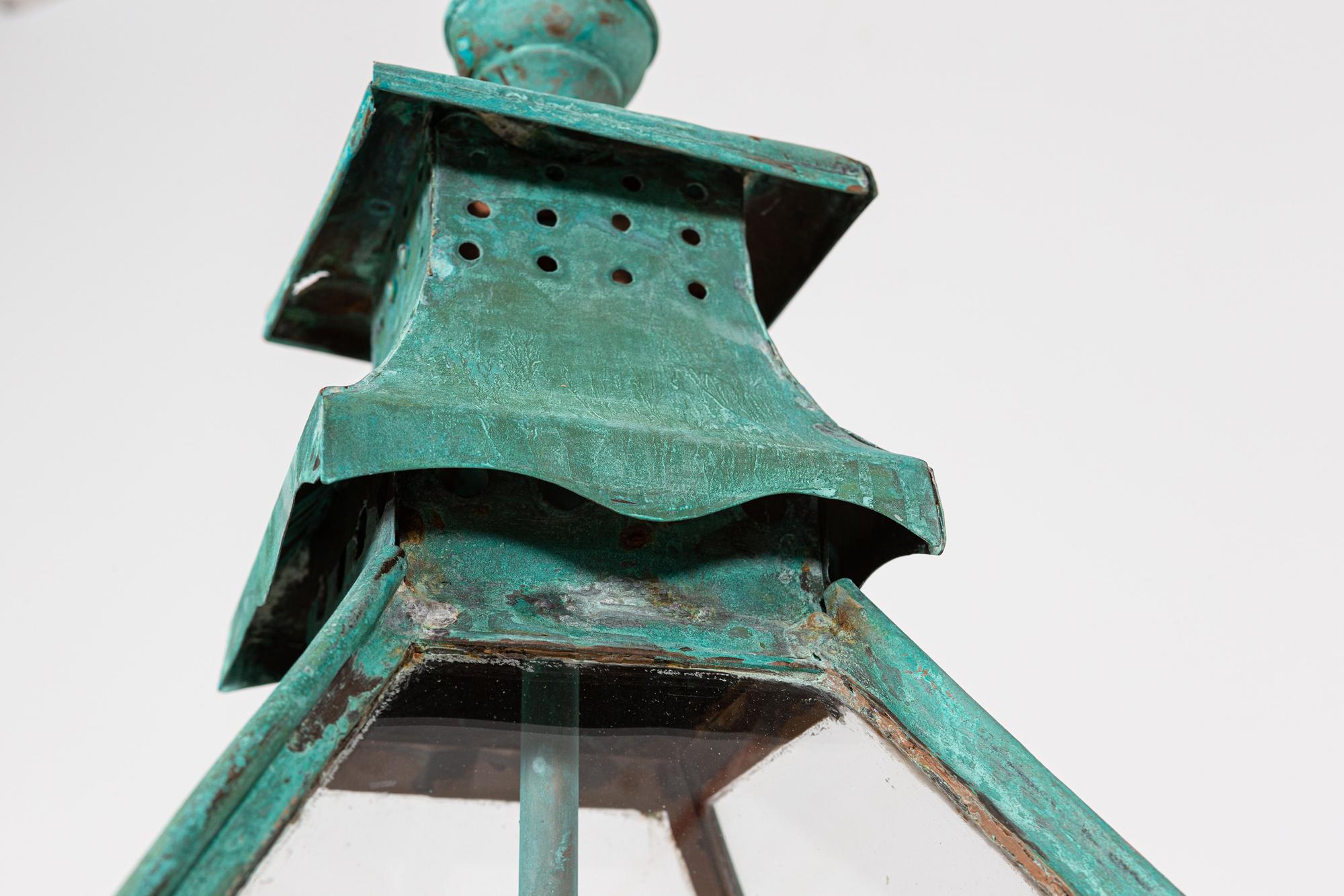 19thC Large French Verdigris Copper Lantern In Good Condition In Staffordshire, GB