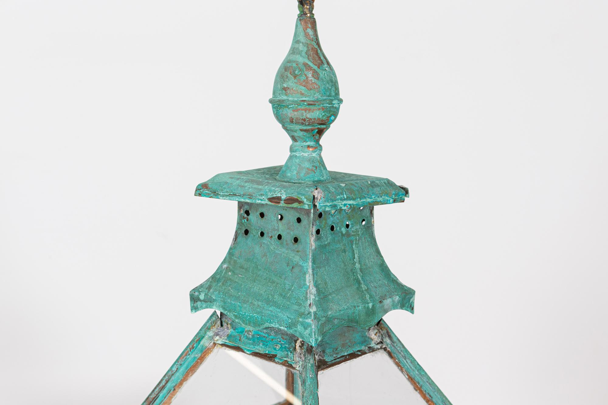 19th Century 19thC Large French Verdigris Copper Lantern