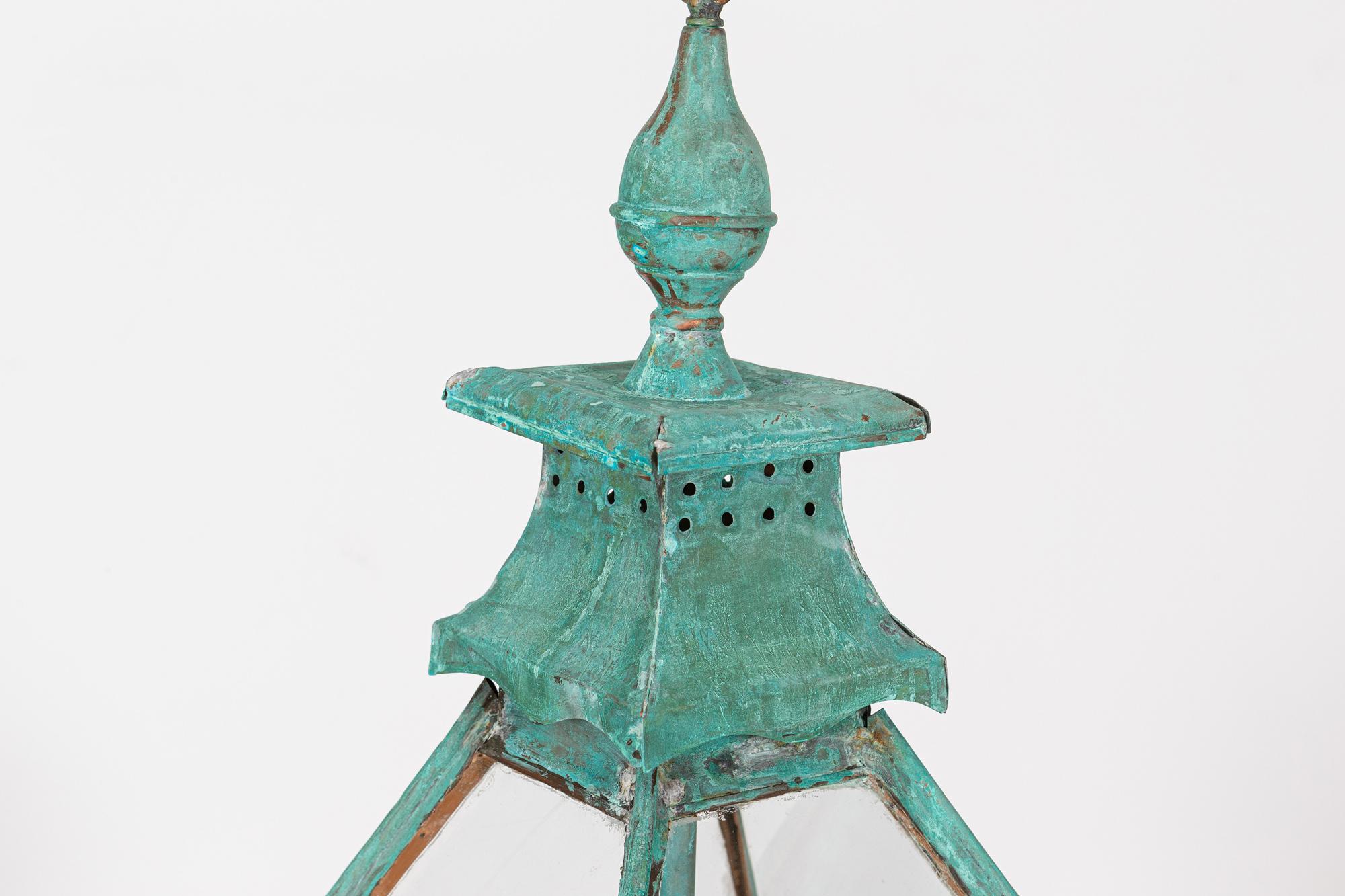 19thC Large French Verdigris Copper Lantern 2