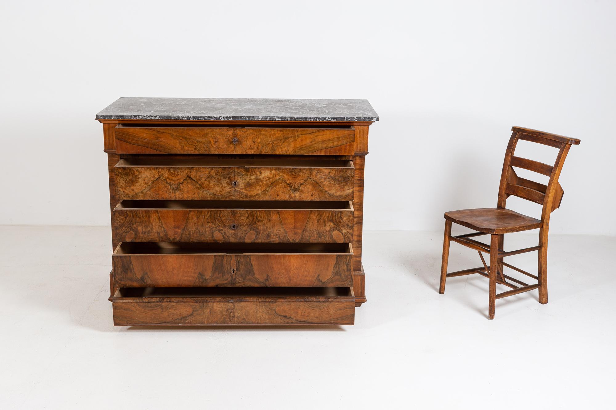 19thC Large French Walnut Marble Top Commode  For Sale 2