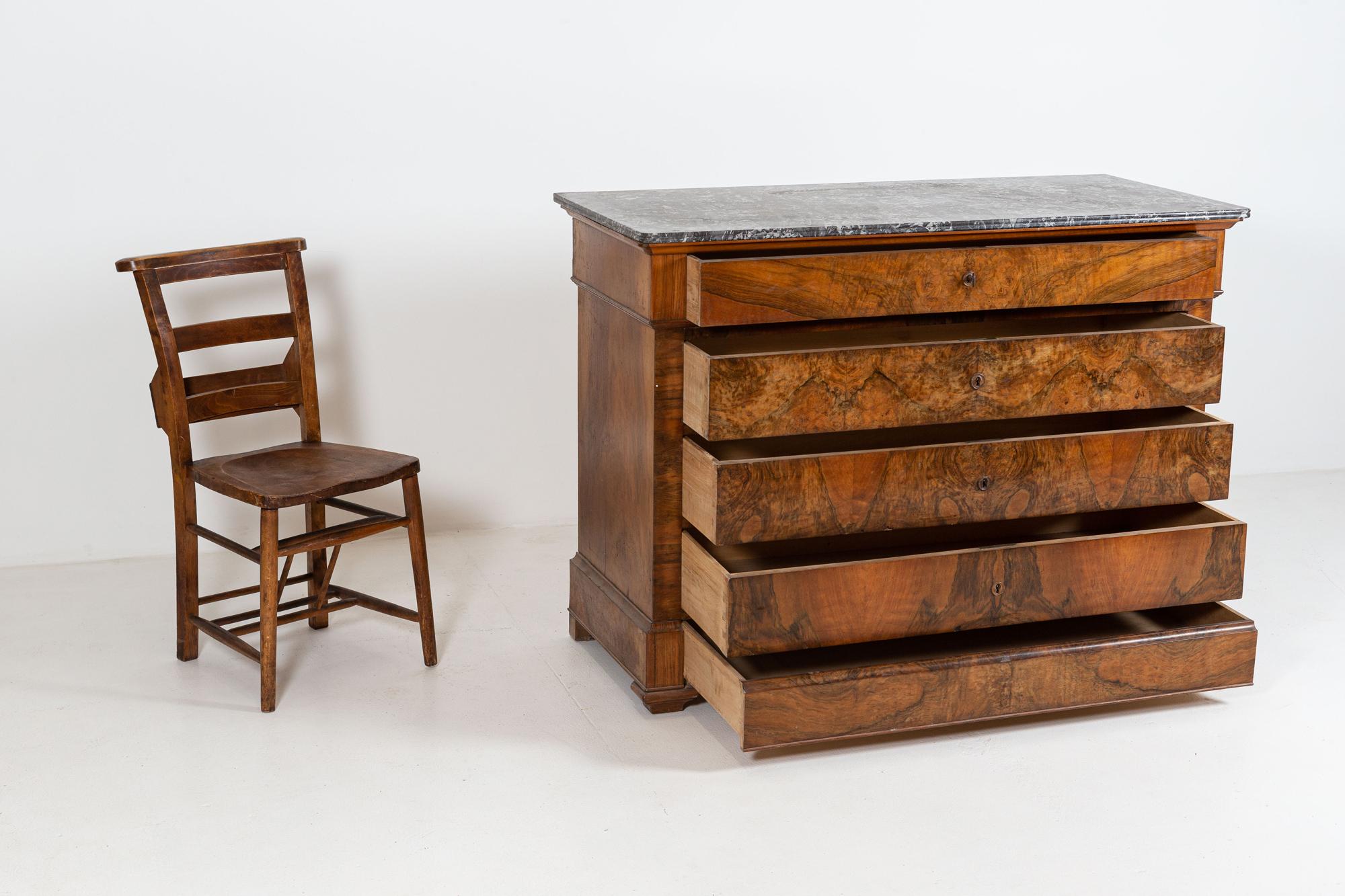 19thC Large French Walnut Marble Top Commode  For Sale 1