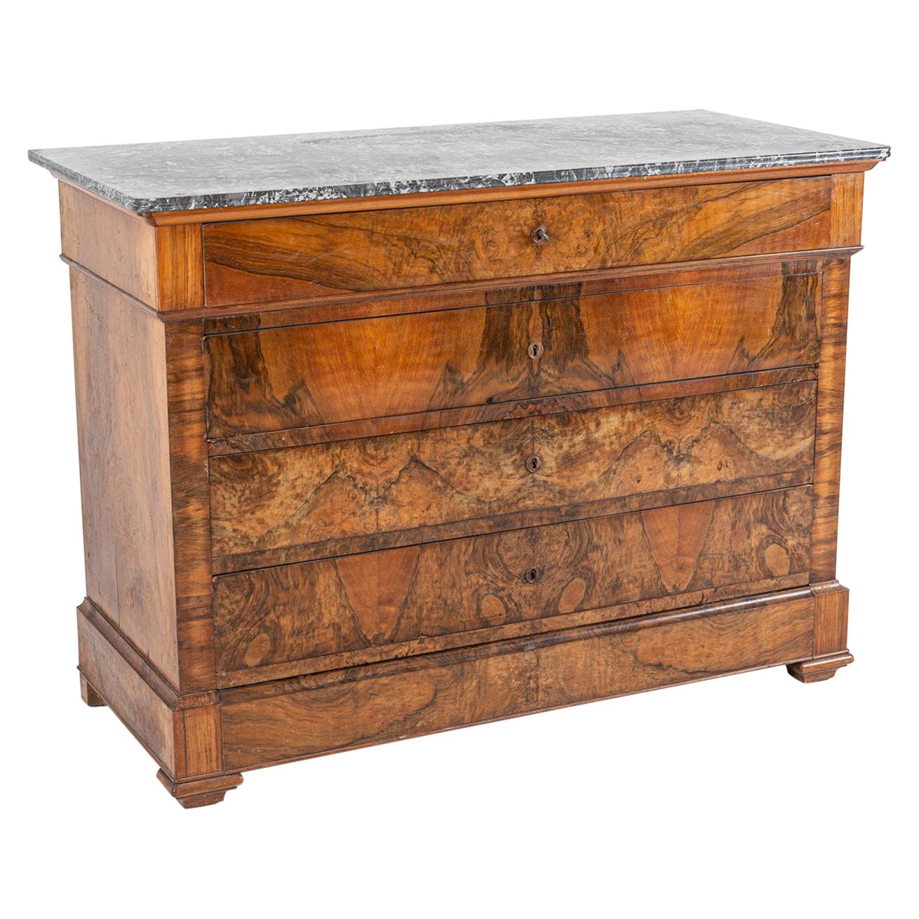 19thC Large French Walnut Marble Top Commode