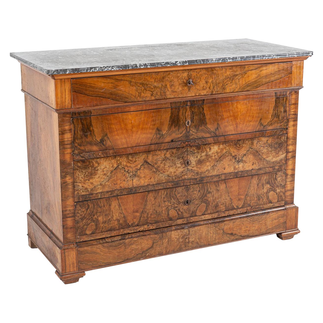 19thC Large French Walnut Marble Top Commode 