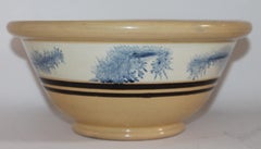 19th Century Large Mocha Yellow Ware Seaweed Decorated Bowl
