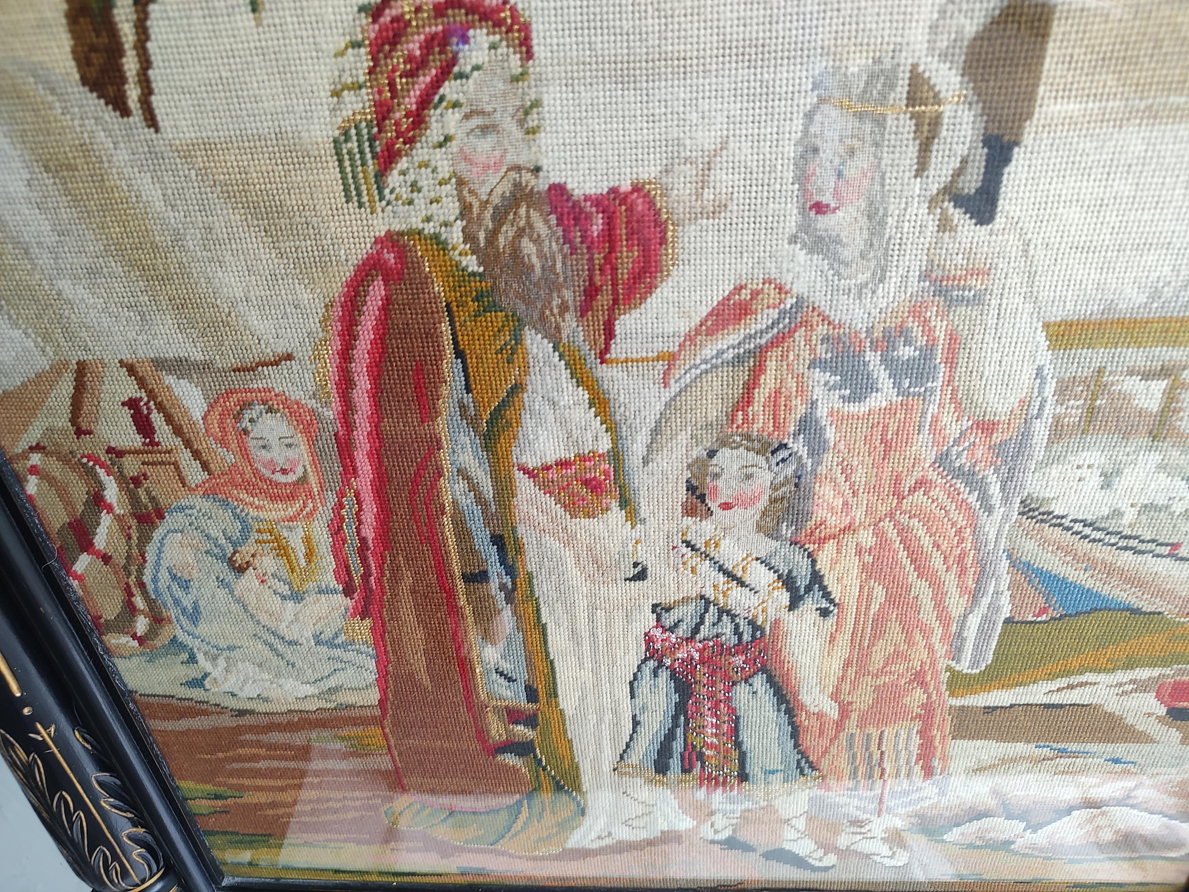 A.I.C. Revive, laque noire et dorée, tapisserie d'écran de cheminée 19e C. en vente 8