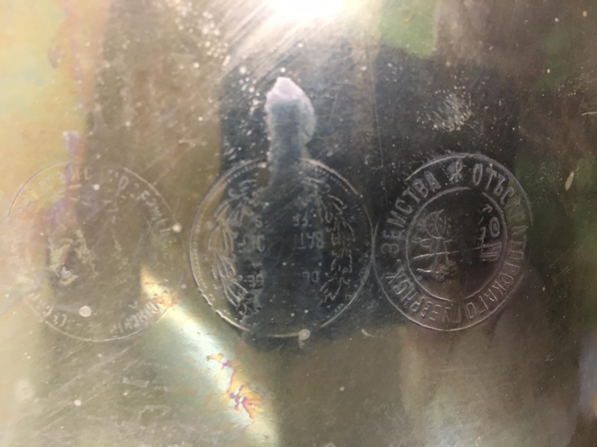 Gran Lámpara Samovar Rusa de Latón del S. XIX con Sellos con Asas de Madera en venta 6