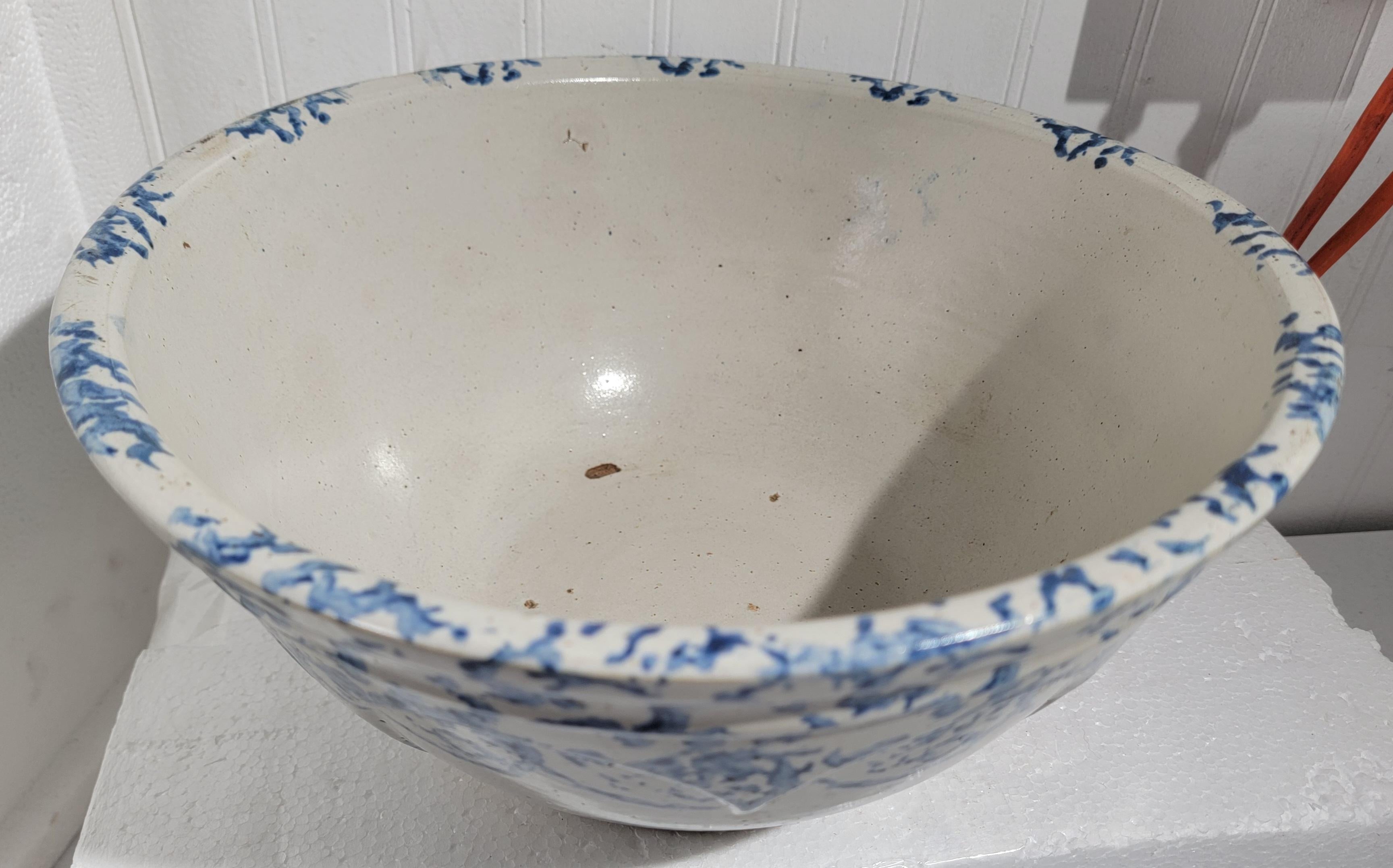 American 19Thc Large Sponge Ware Mixing Bowl For Sale