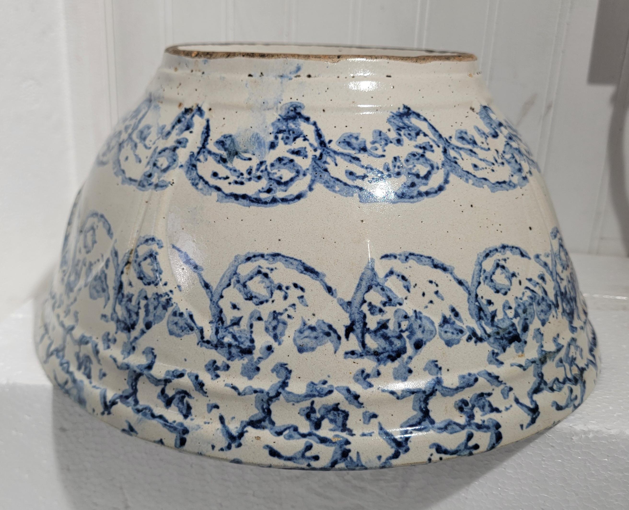 Hand-Crafted 19Thc Large Sponge Ware Mixing Bowl For Sale