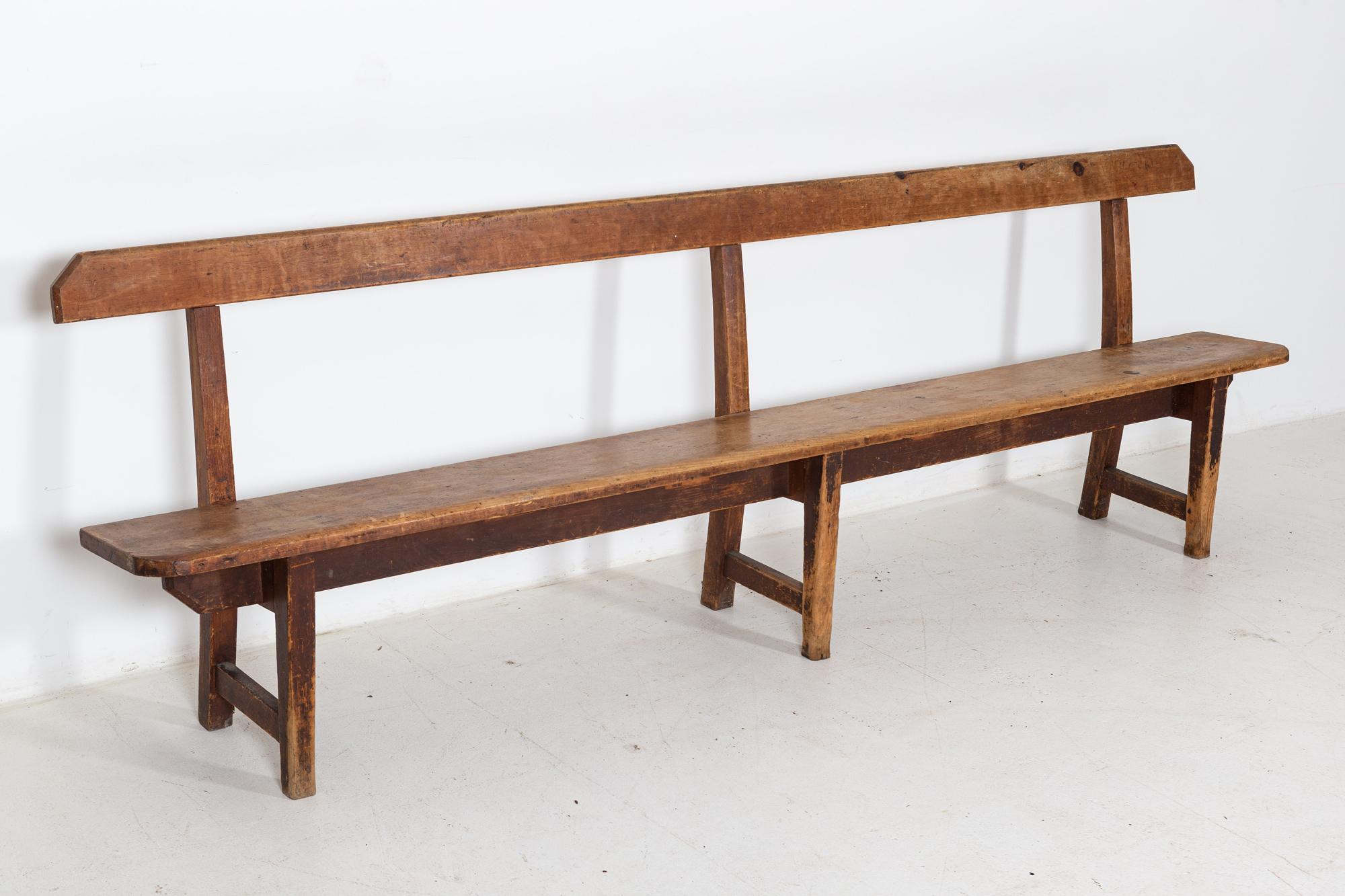 British 19thC Large Welsh Pine ‘Waiting Room’ Bench