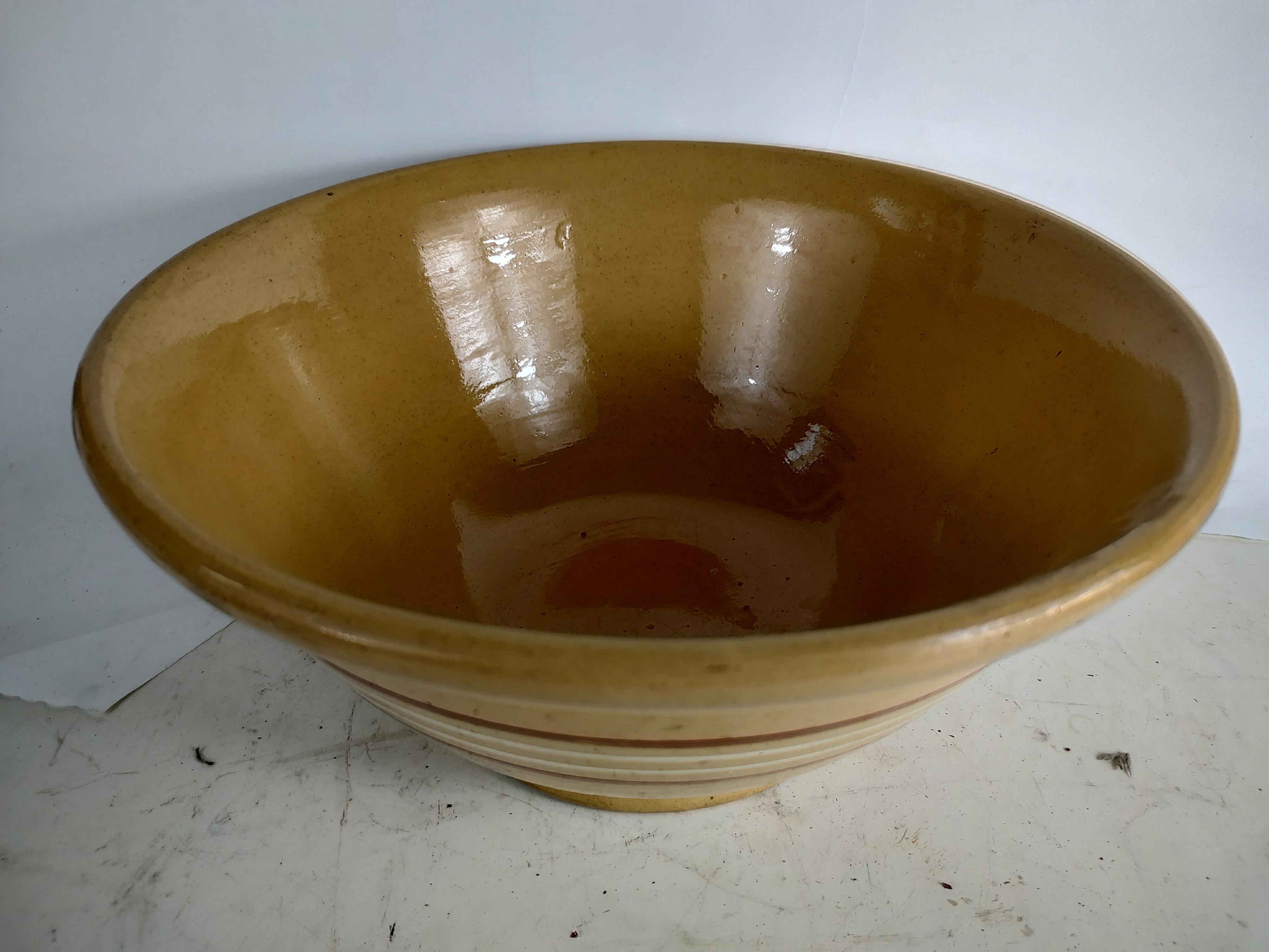 Country 19thc Large Yellow Ware Mixing Bowl with Banding