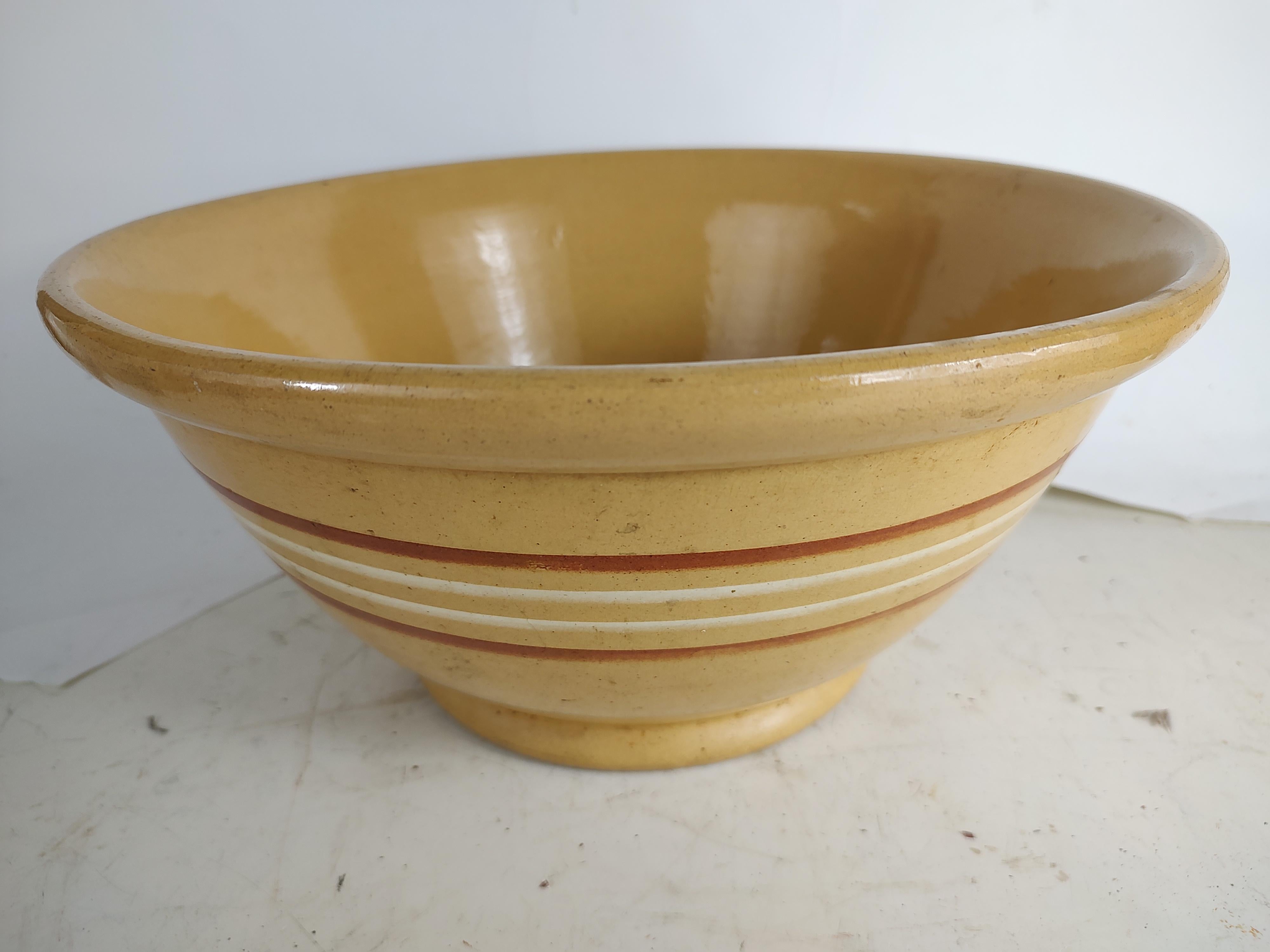 American 19thc Large Yellow Ware Mixing Bowl with Banding