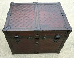 19thc L.E. Morrison Flat Top Leather Trunk W/Leather & Iron Locks