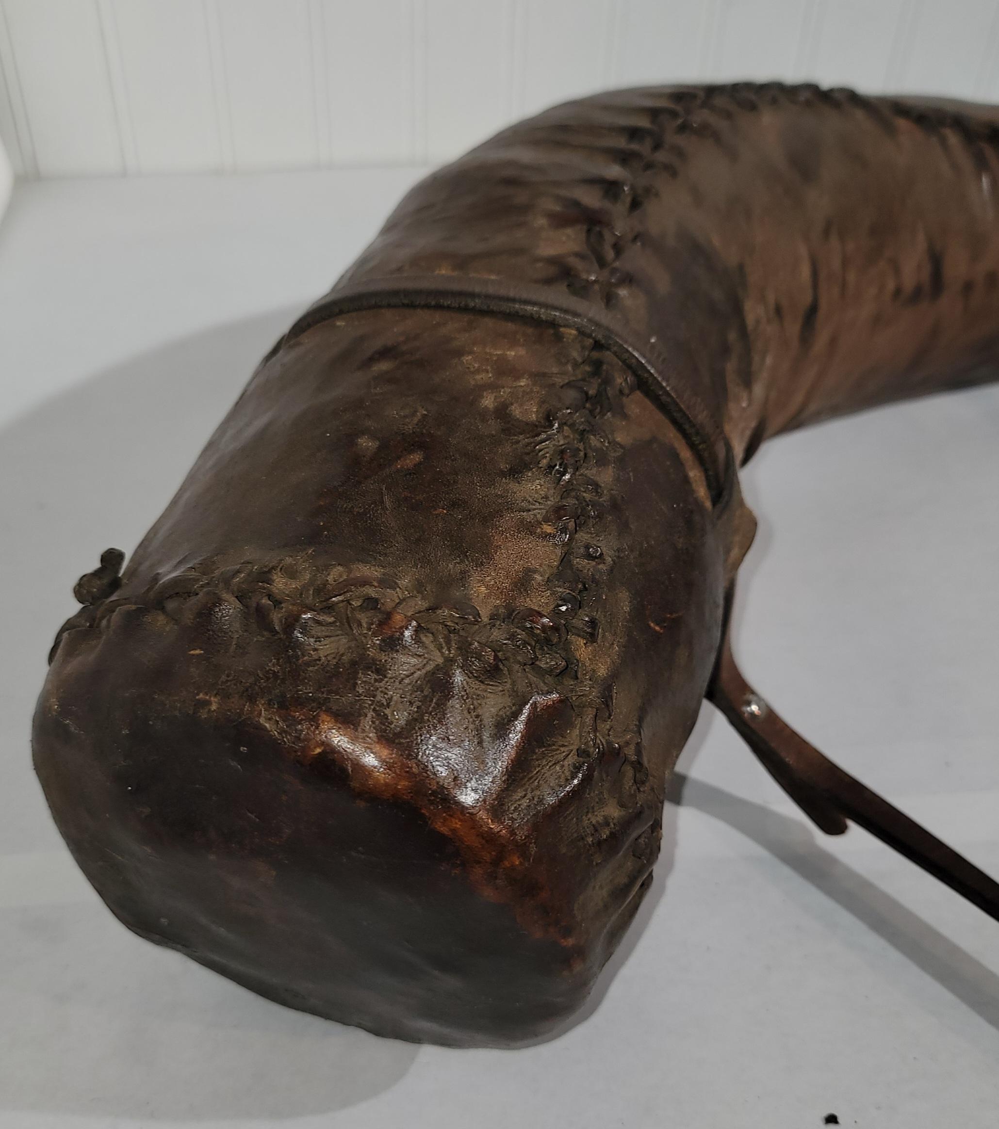 American 19thc Leather covered Bulls Horn Whiskey Horn