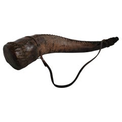 19thc Leather covered Bulls Horn Whiskey Horn