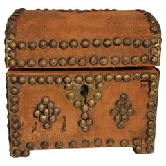 19Thc Leather Over Wood Studded Box W/ Key