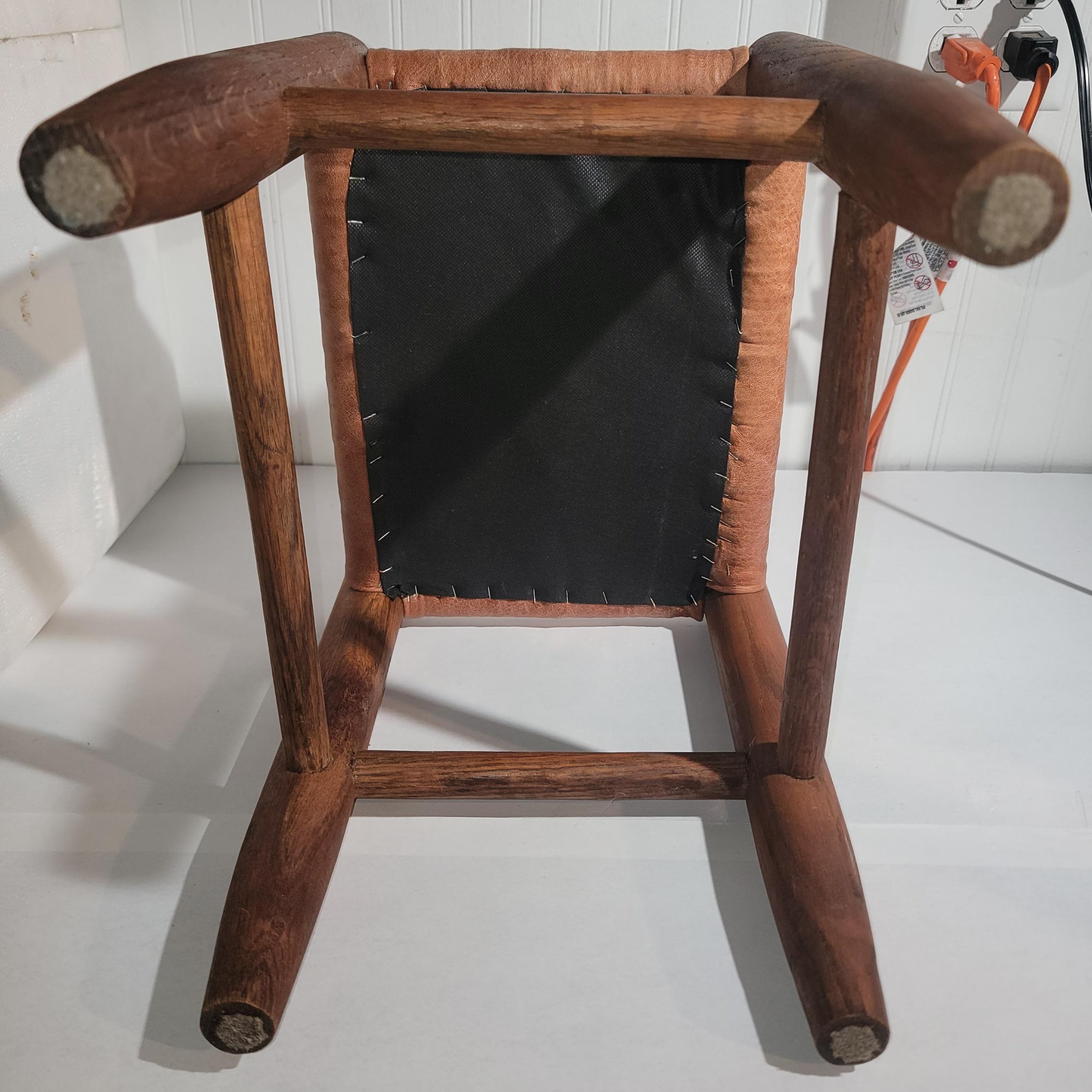 American 19Thc Leather Seat Wood Stool For Sale