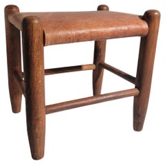 19Thc Leather Seat Wood Stool