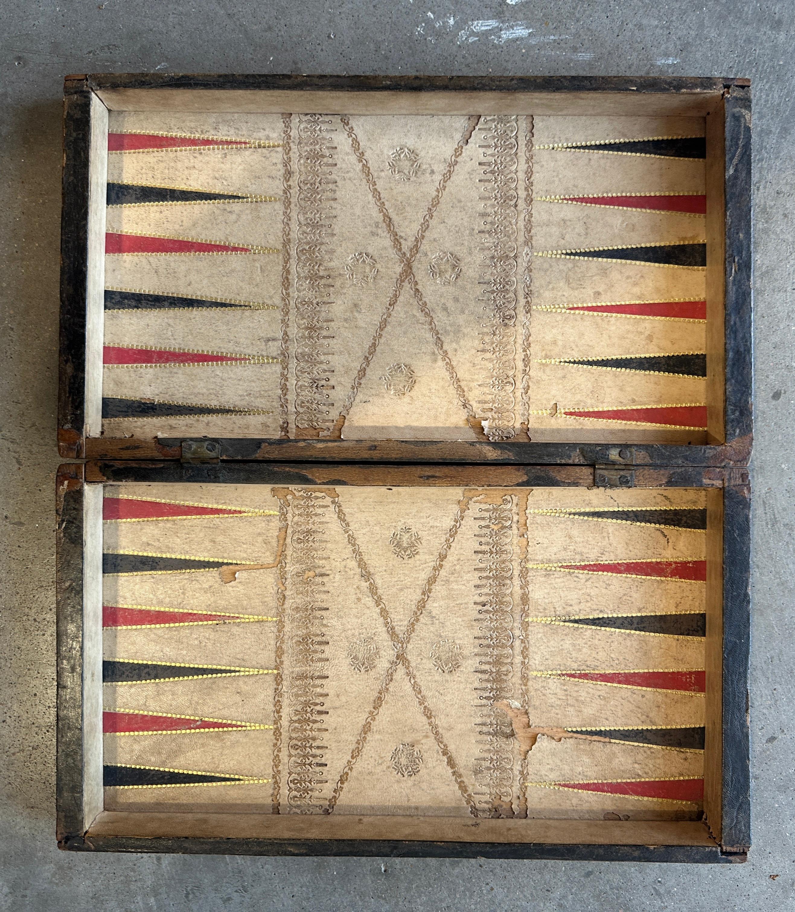 Adirondack 19thc Leather Top Game Board For Sale