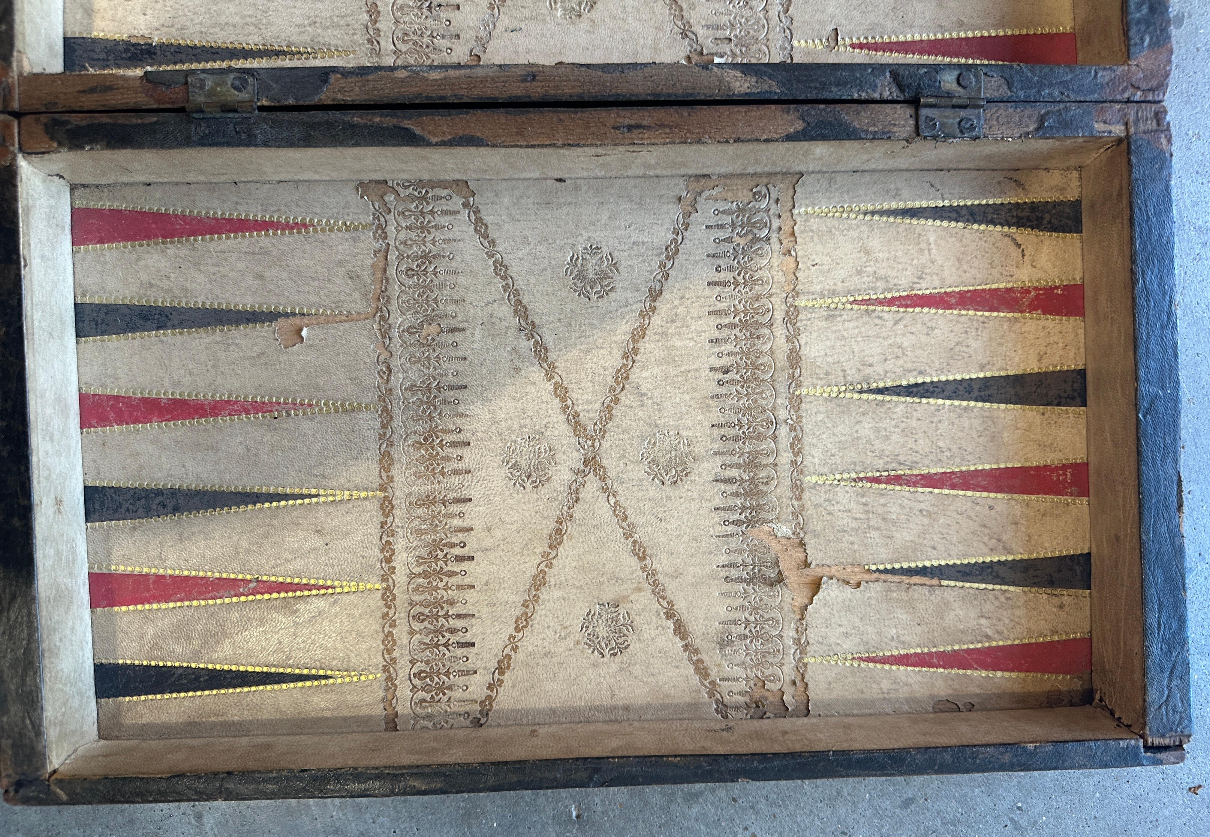 American 19thc Leather Top Game Board For Sale