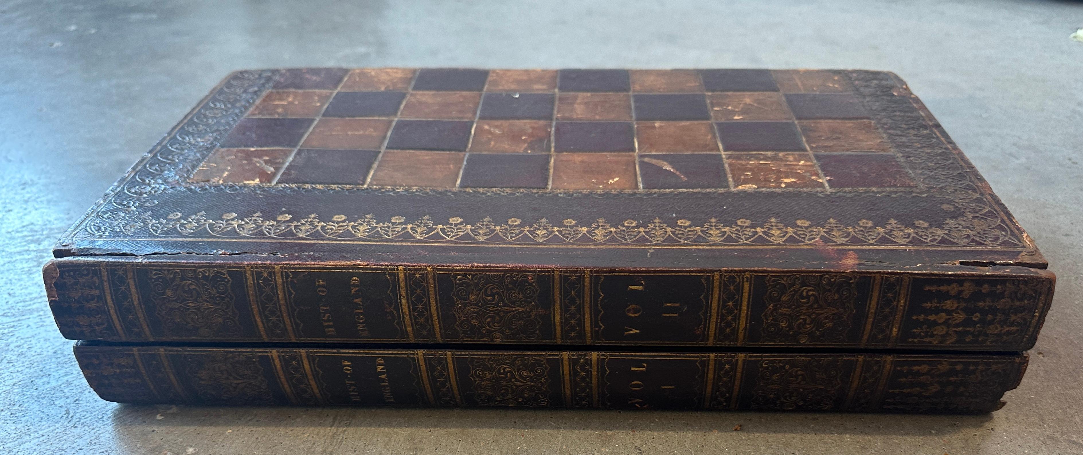 American 19thc Leather Top Game Boards Box For Sale