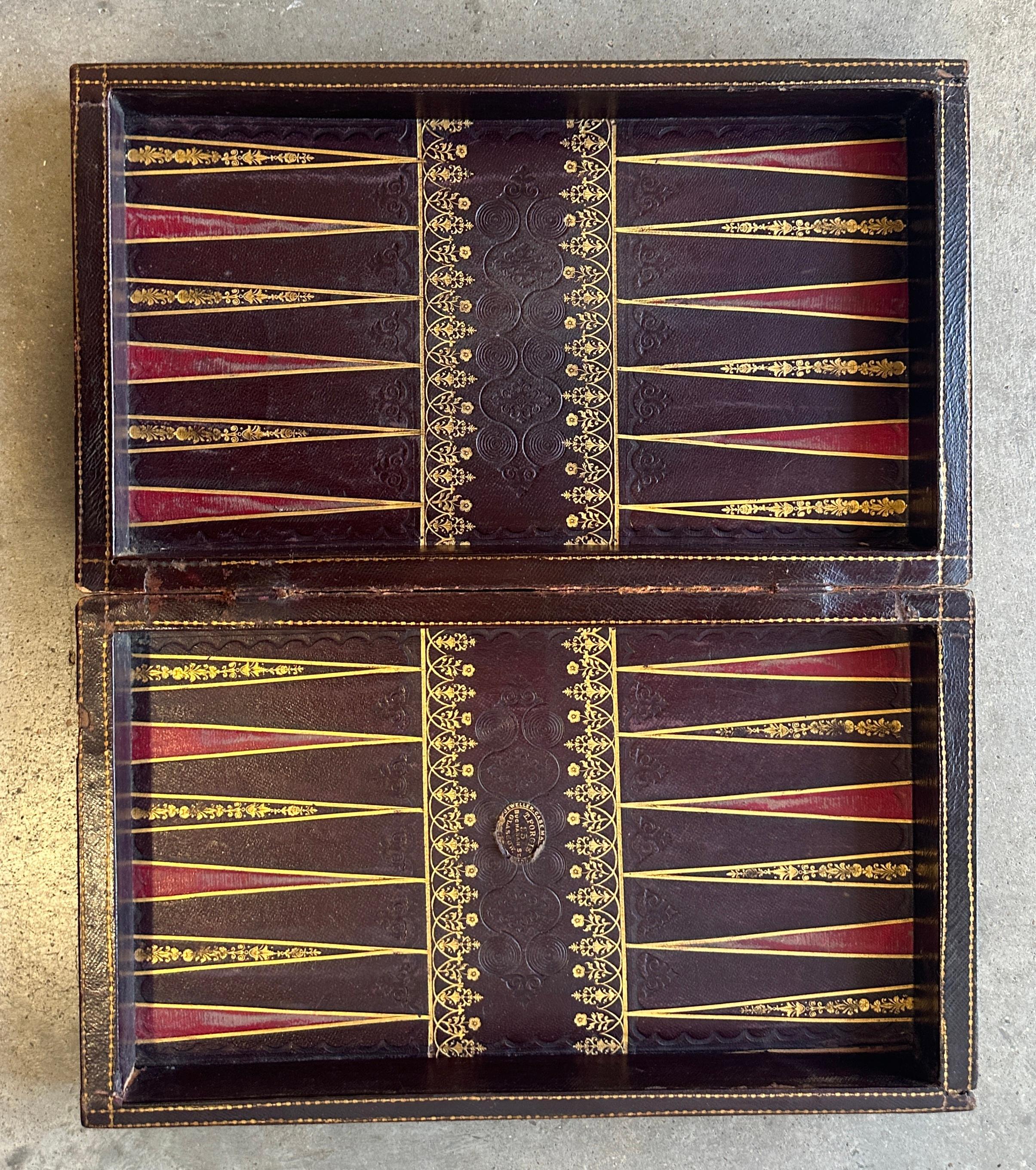 19thc Leather Top Game Boards Box For Sale 2