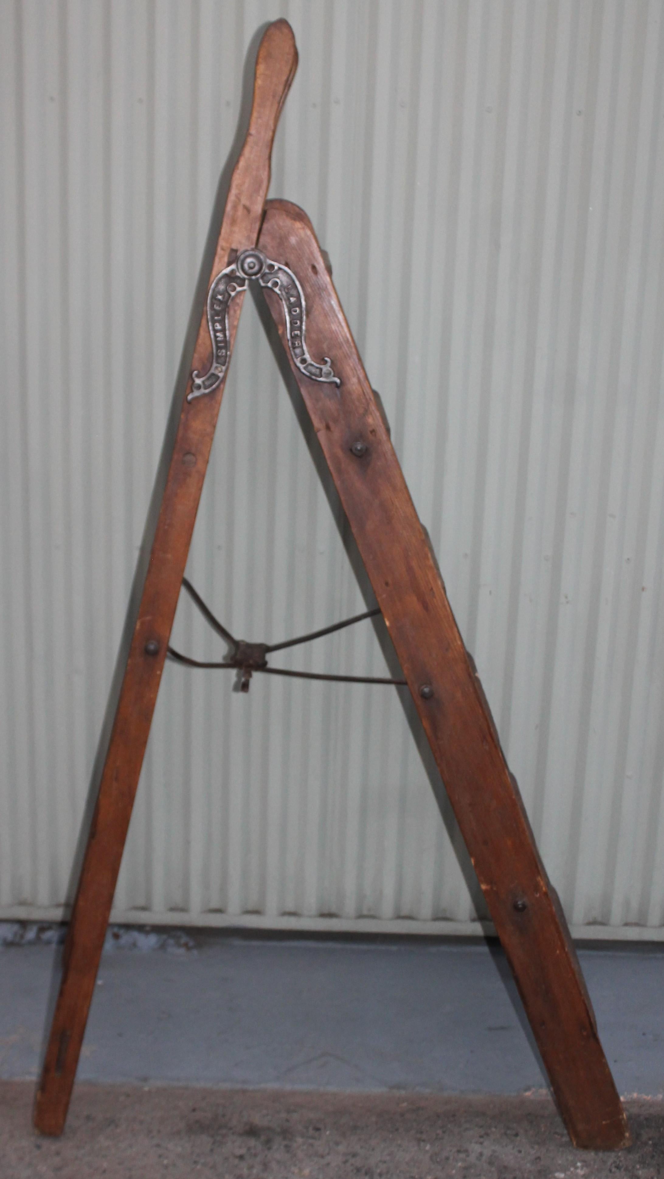 Adirondack 19th Century Library Ladder with Original Iron Hardware