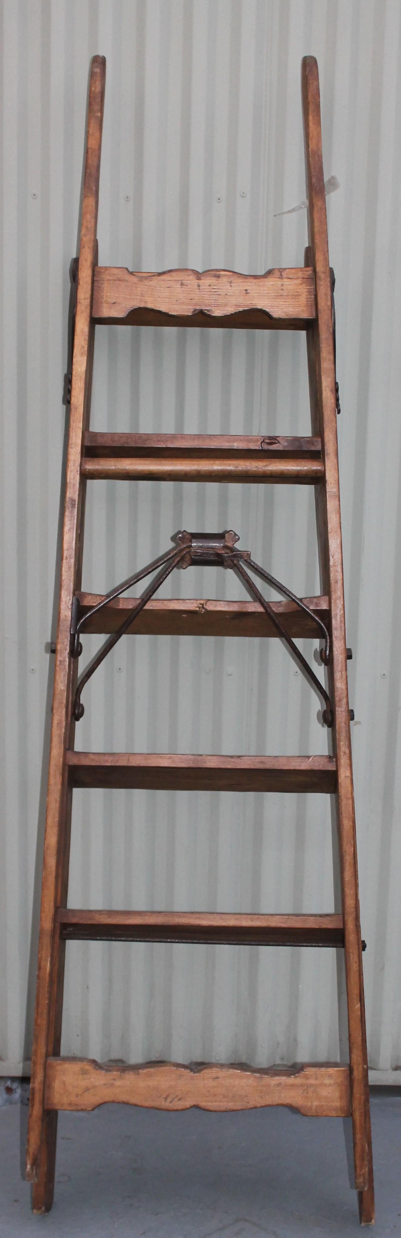 American 19th Century Library Ladder with Original Iron Hardware