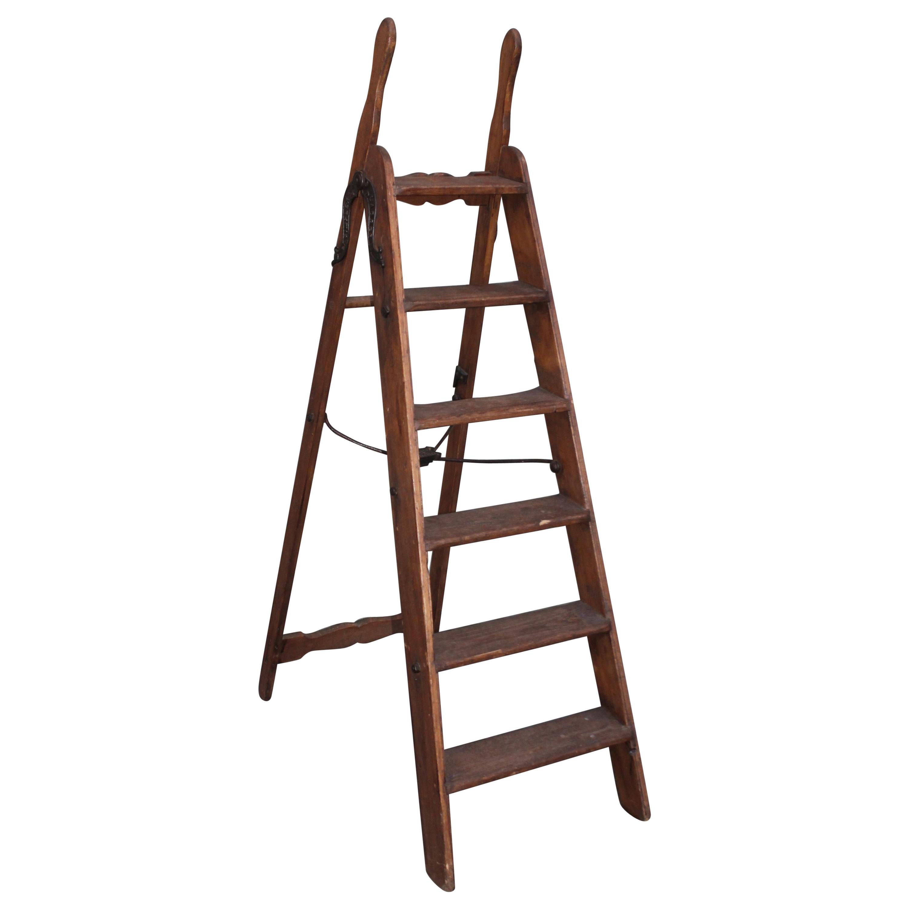 19th Century Library Ladder with Original Iron Hardware