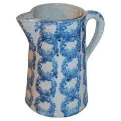 19thc Light Blue Smoke Ring Pattern Sponge Pitcher