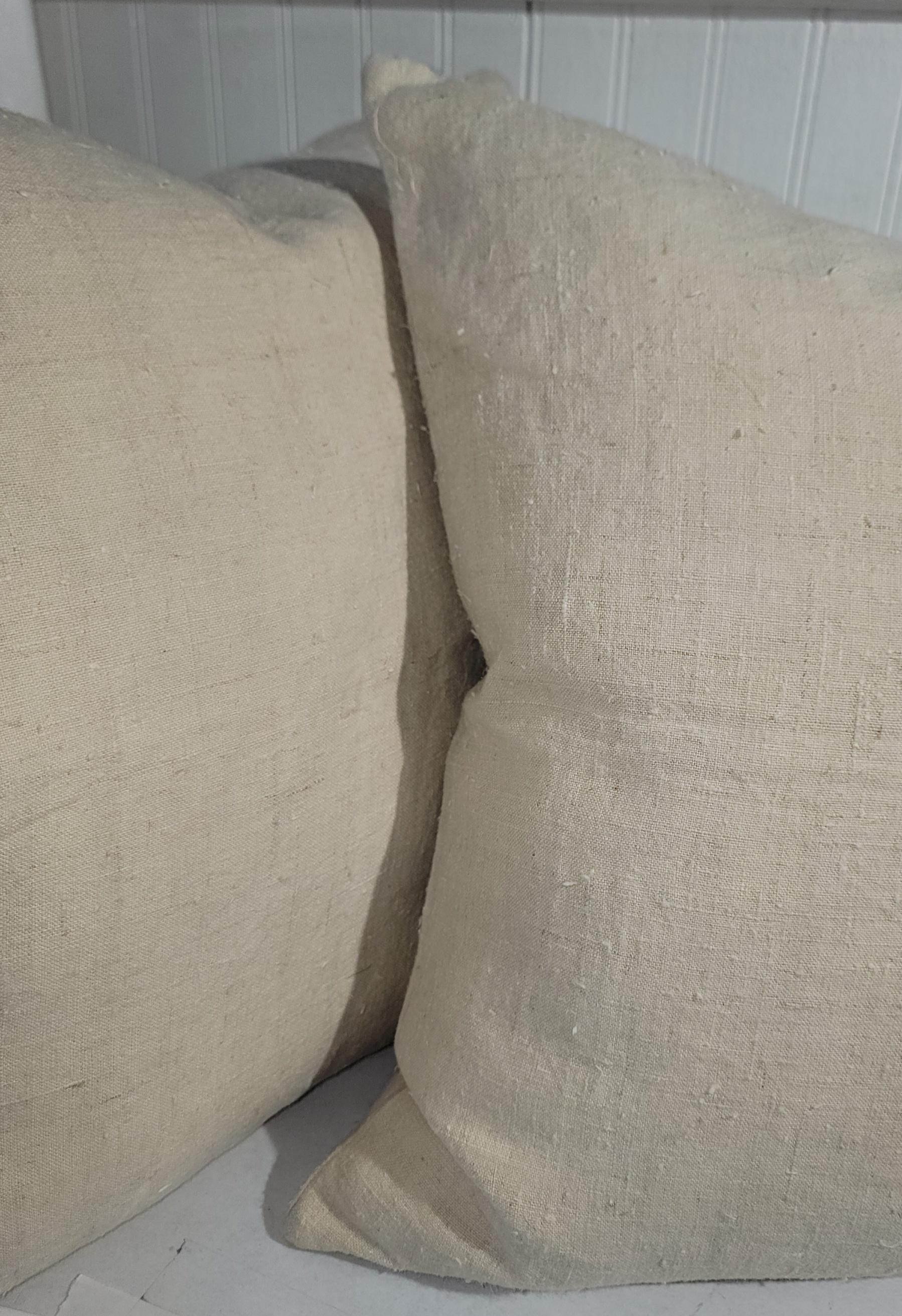 American 19thc Linen Double Sided Pillows=Pair For Sale