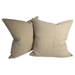 19thc Linen Double Sided Pillows=Pair