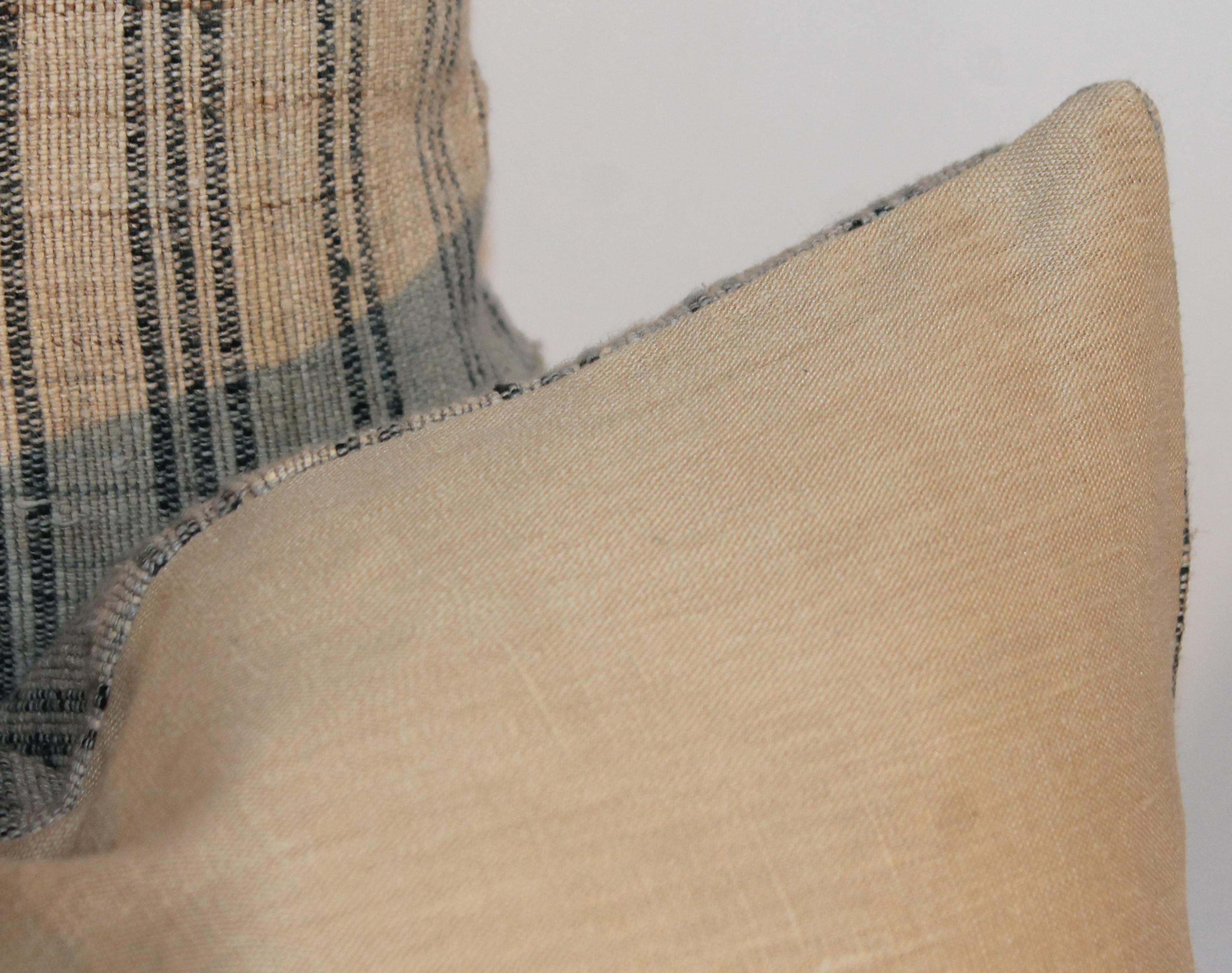19th Century Linen Ticking Pillows, Pair 4