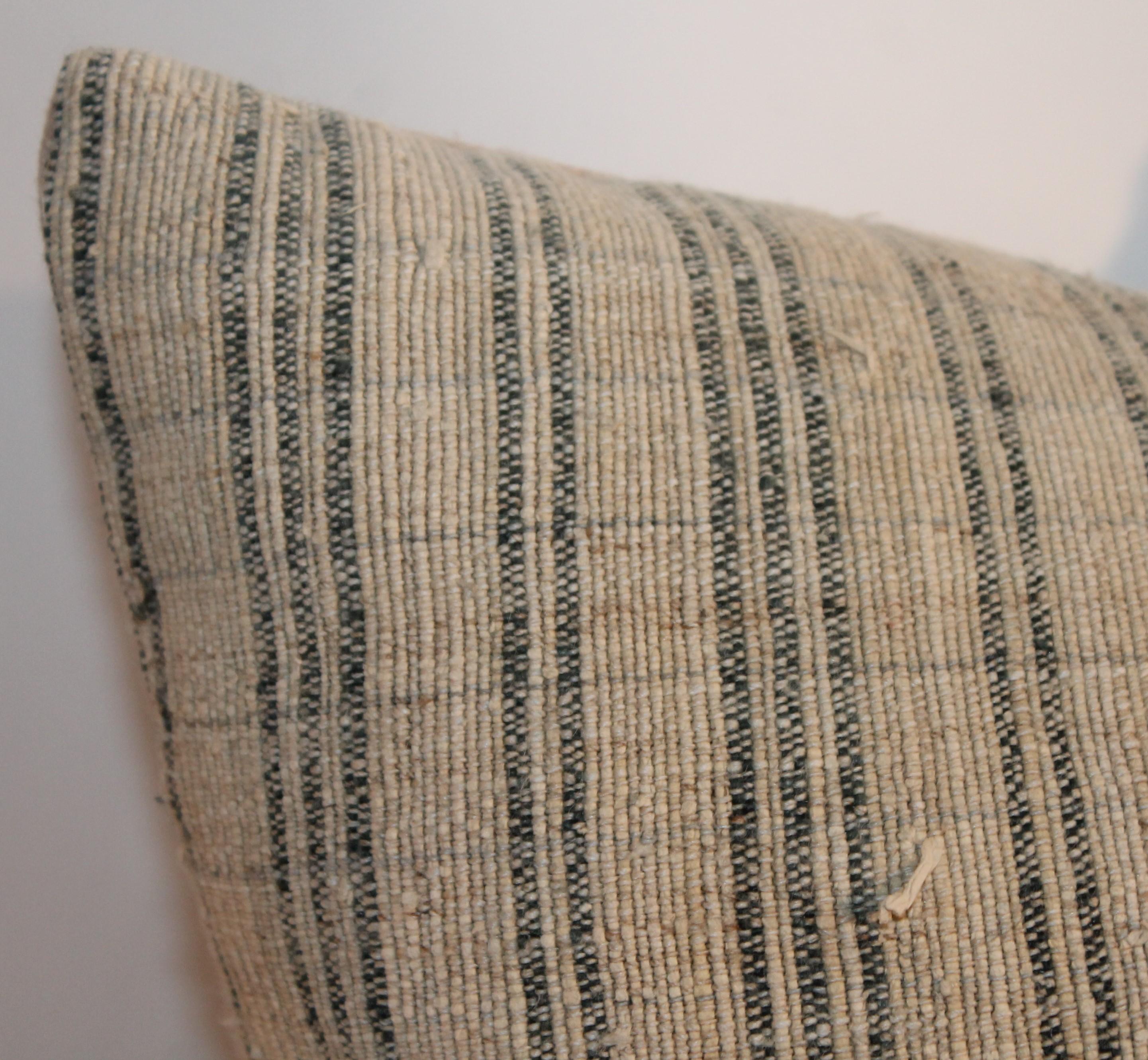19th Century Linen Ticking Pillows, Pair 2