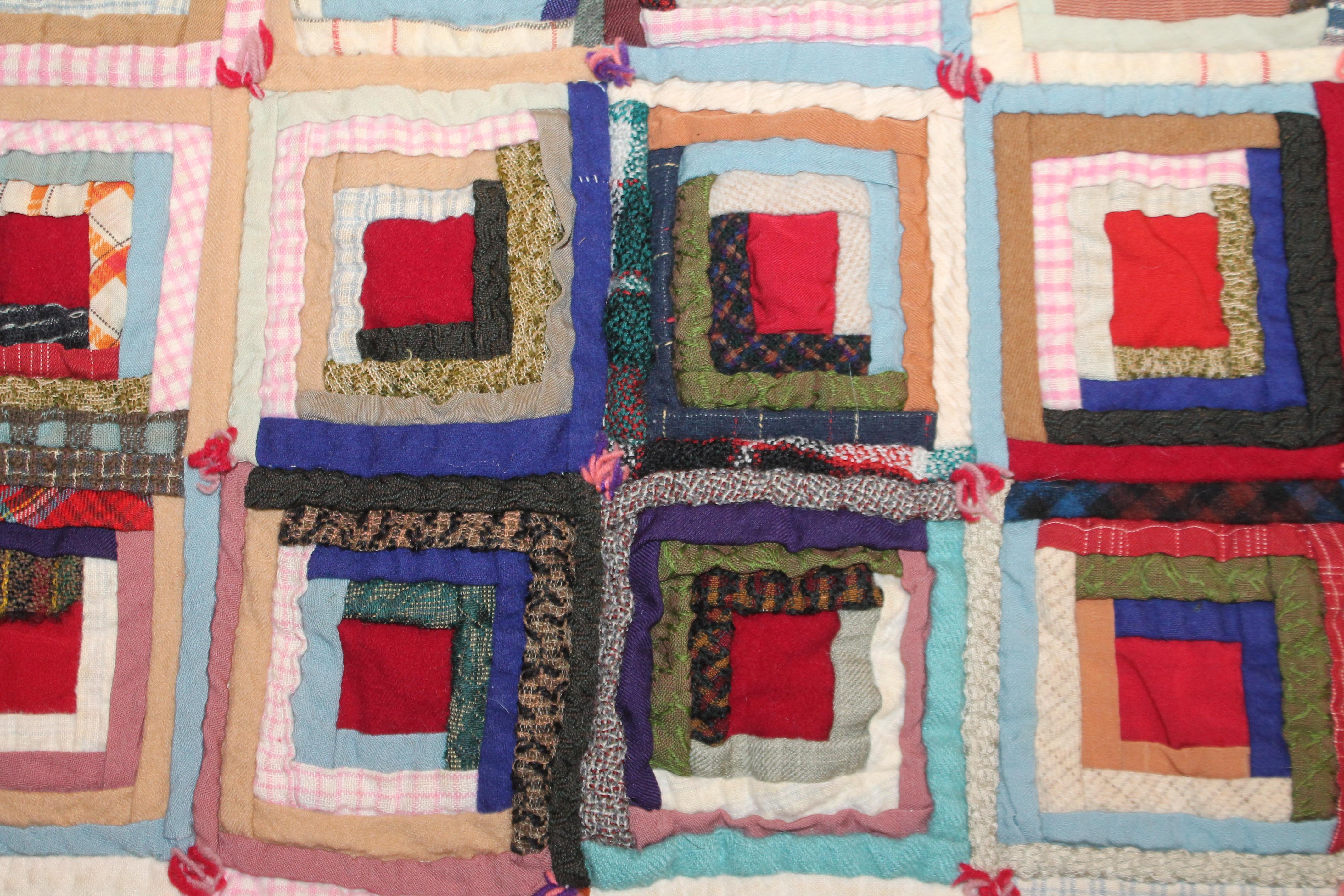 American 19th Century Log Cabin Mini-Pieced Crib Quilt For Sale