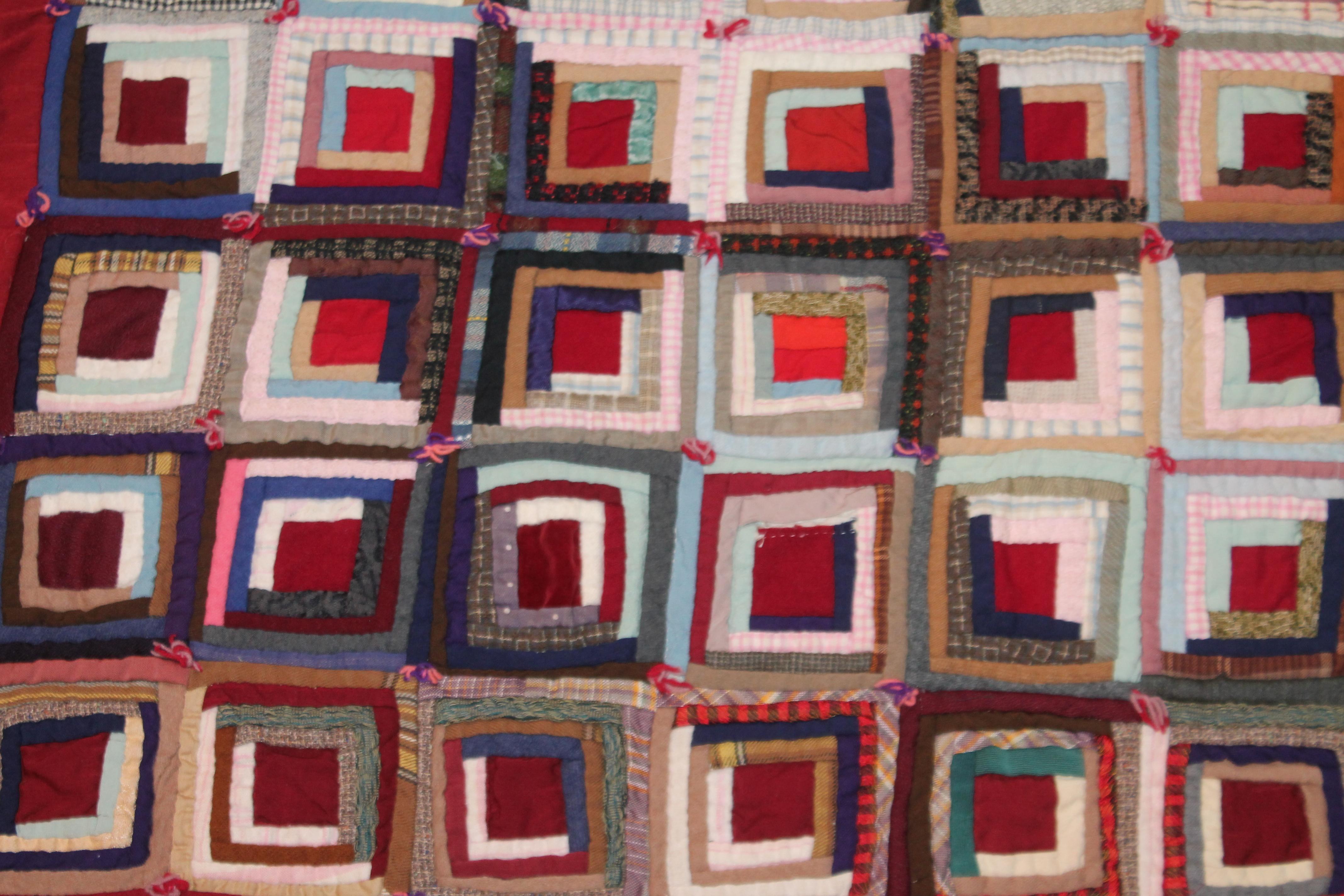 Hand-Crafted 19th Century Log Cabin Mini-Pieced Crib Quilt For Sale