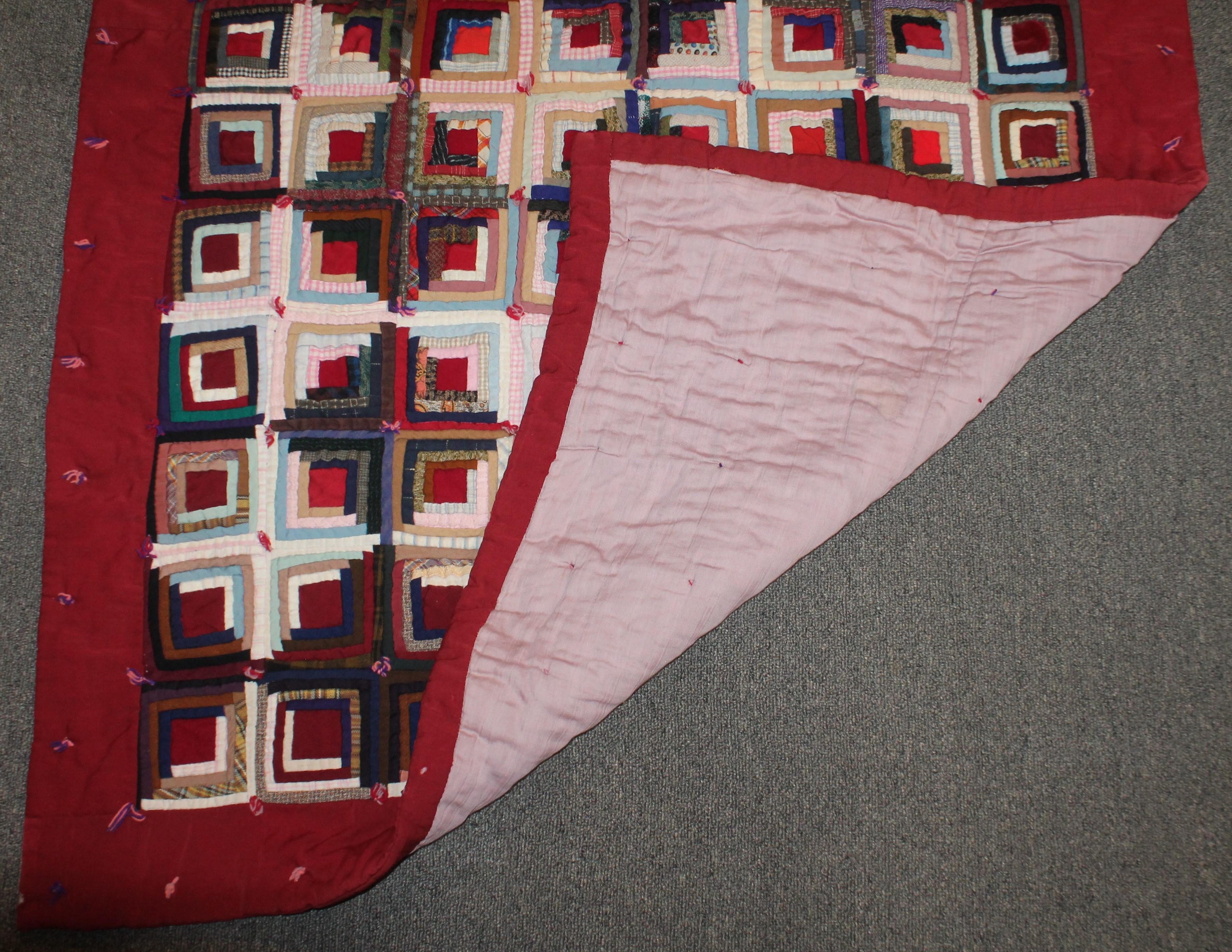19th Century Log Cabin Mini-Pieced Crib Quilt In Good Condition For Sale In Los Angeles, CA