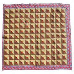 19thc Log Cabin Quilt W/ Zig Zag Border