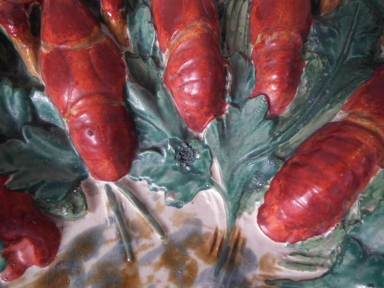 Glazed 19th Century Longchamp Majolica Lobster Platter