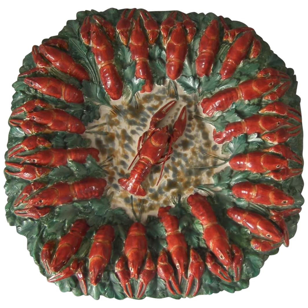 19th Century Longchamp Majolica Lobster Platter