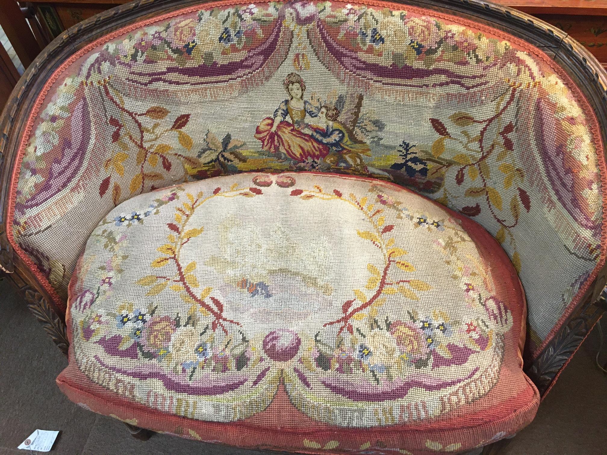 19thc Louis XVI Carved Fruitwood Settee with Needlepoint Upholstery For Sale 6