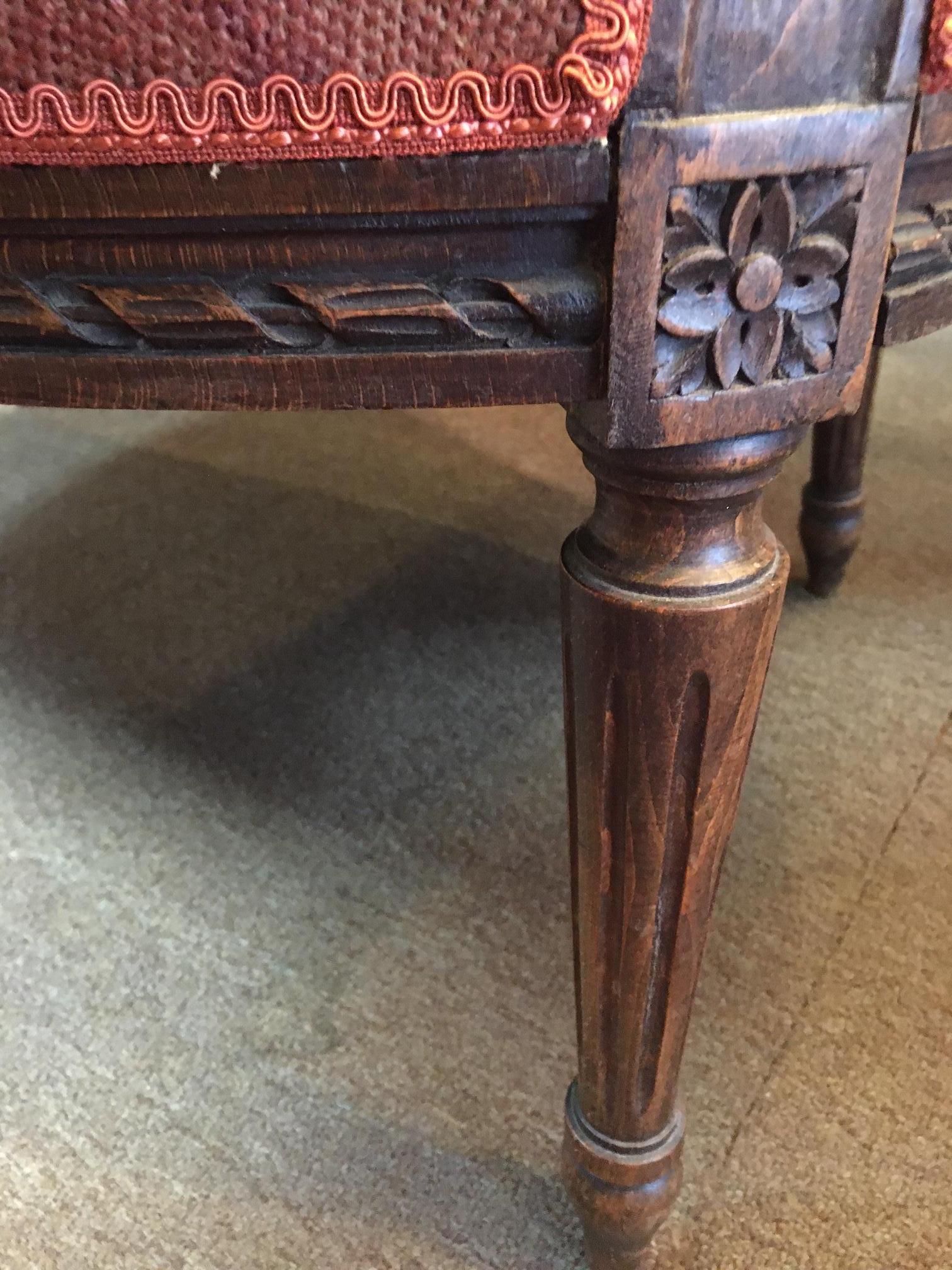 19thc Louis XVI Carved Fruitwood Settee with Needlepoint Upholstery For Sale 11