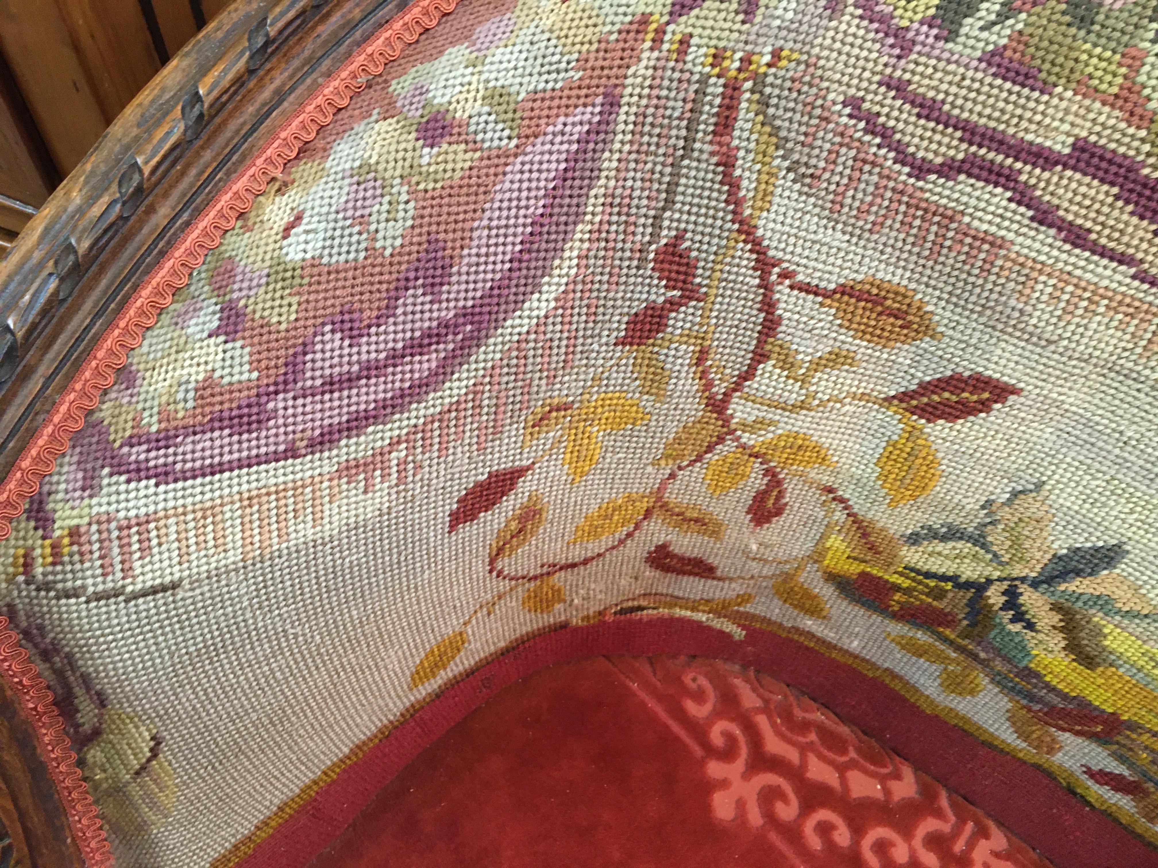 19thc Louis XVI Carved Fruitwood Settee with Needlepoint Upholstery For Sale 1