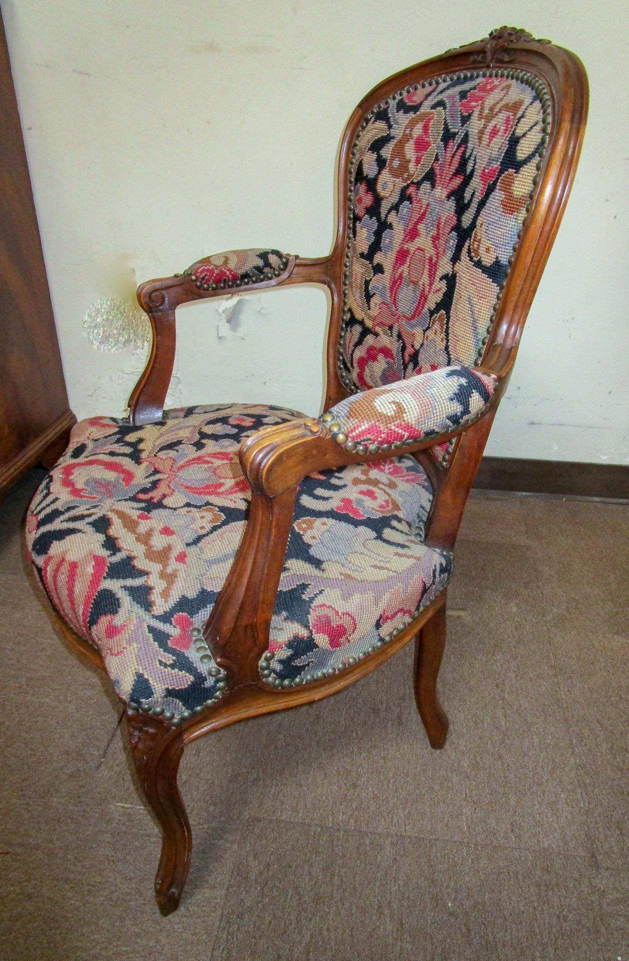Late 19th Century 19thc Louis XVI Style Carved Walnut Fauteuils with Needlepoint Upholstery For Sale
