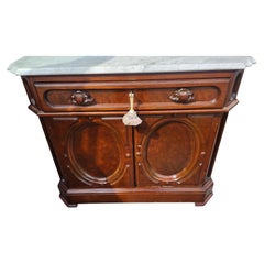 19thC Mahogany & Marbletop w Candlestands Victorian Washstand Drawer Two Doors