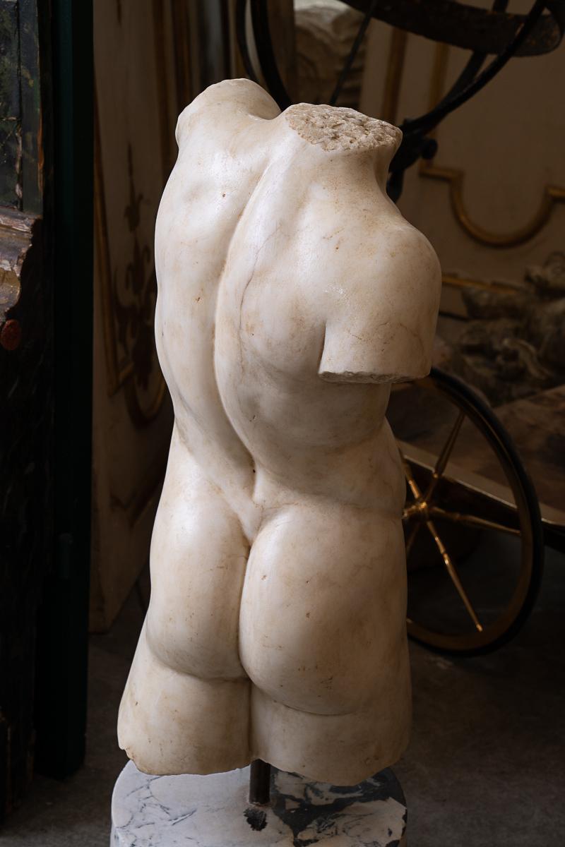 Beautifully carved Italian 19thc marble torso on marble base.