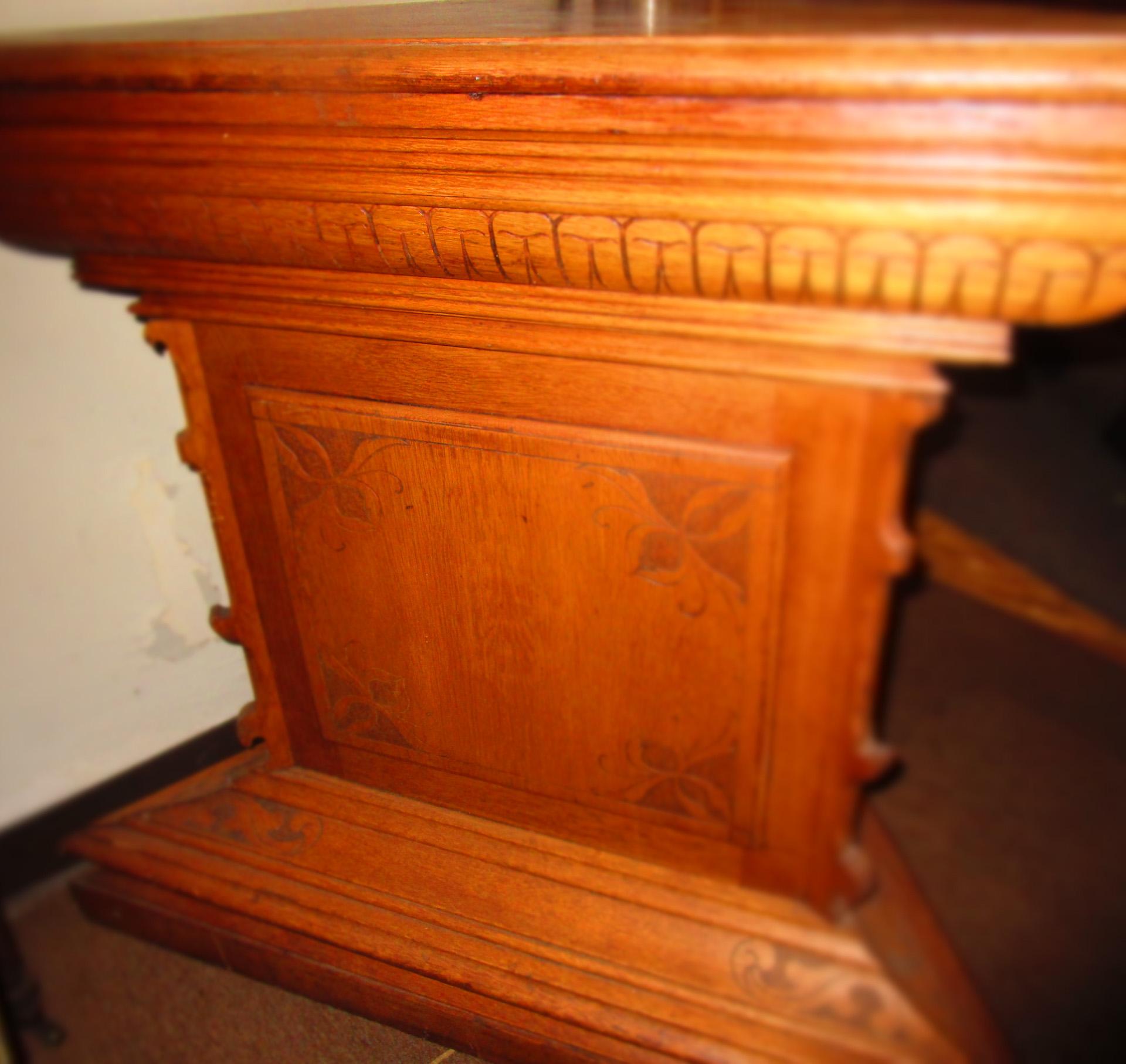 Aesthetic Movement 19thc Masonic Triangular Carved Oak Table Altar For Sale