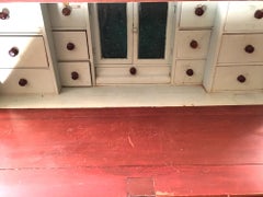 19thc Medical Paw Foot Cabinet Desk w/Original Milk paint & Colored Glass Panels