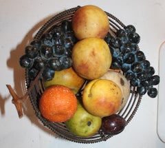 19thc Metal Wire Basket & Stone Fruit