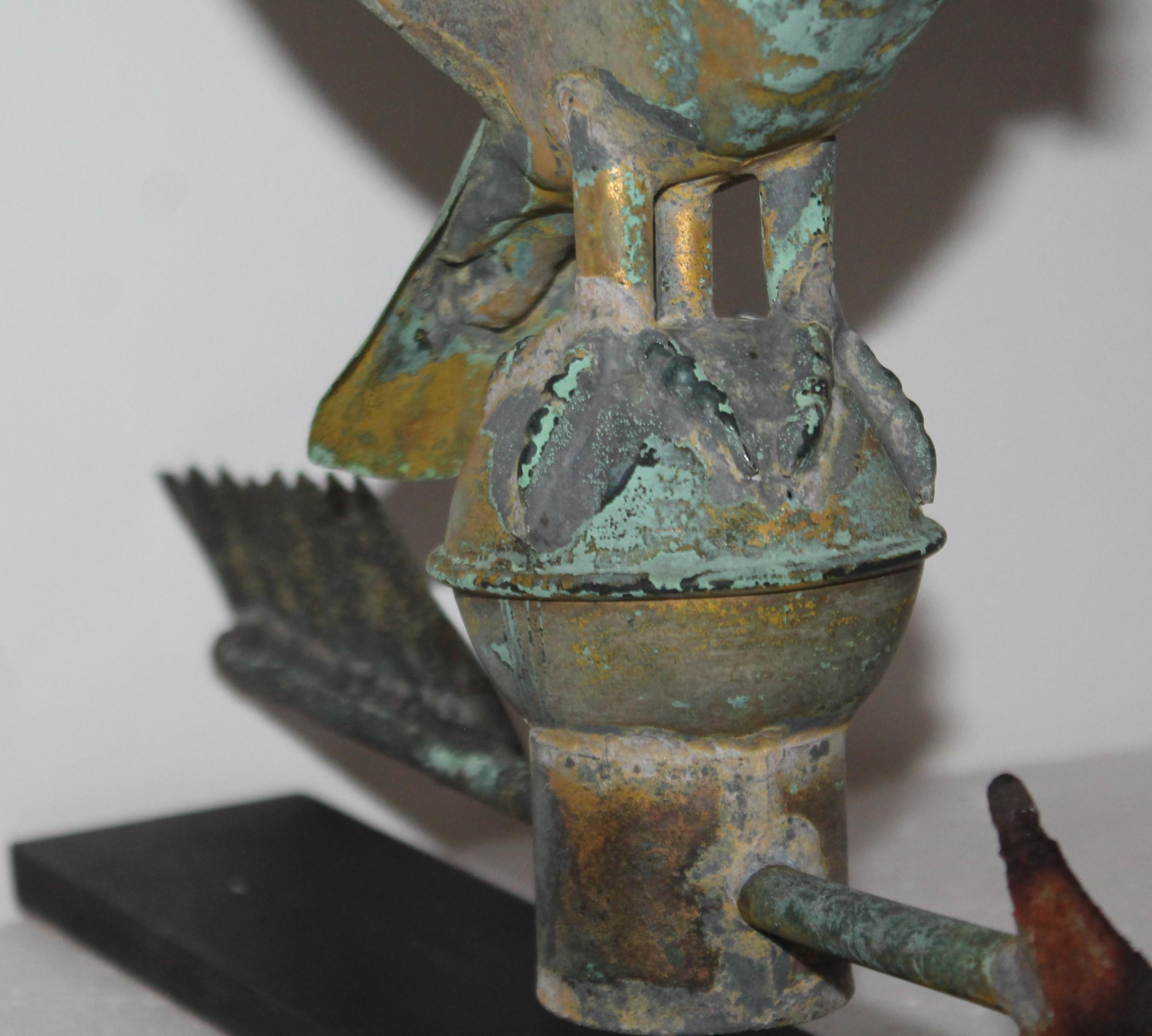 Patinated 19th Century Mini Eagle Weather Vane on Stand For Sale