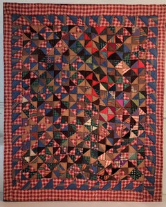 19Thc Mini Pieced Broken Dishes Mounted Crib Quilt